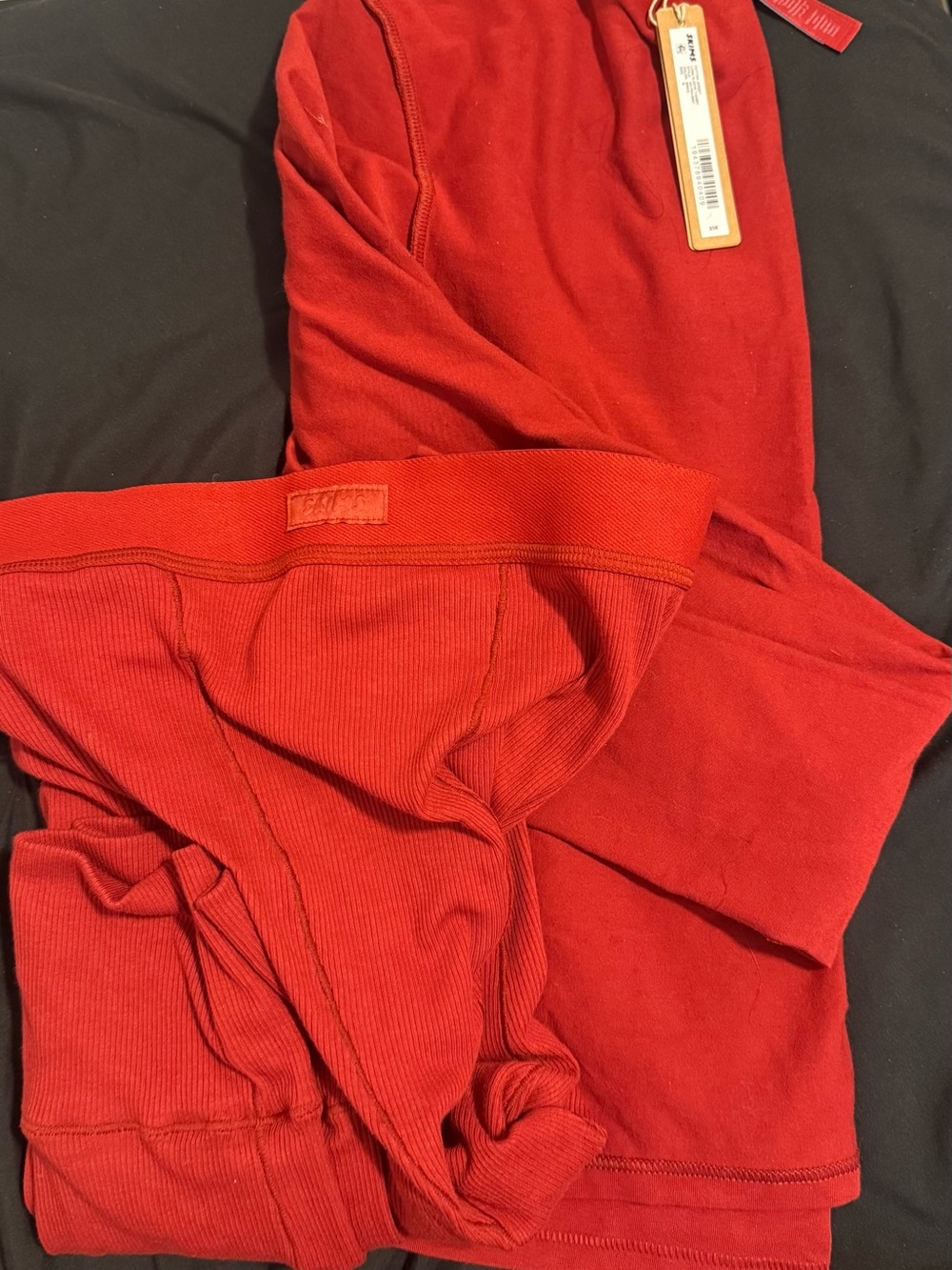 SKIMS Red Ribbed Leggings, & long sleeve